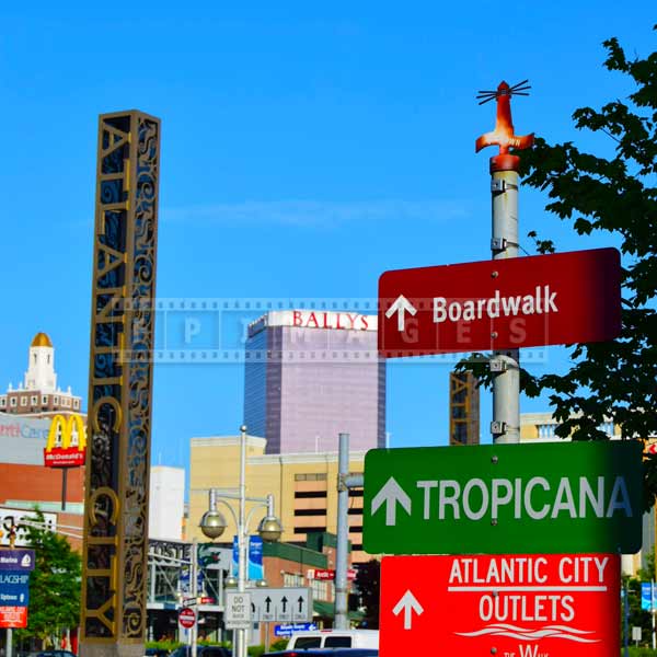 Sign to boardwalk, casinos and shopping