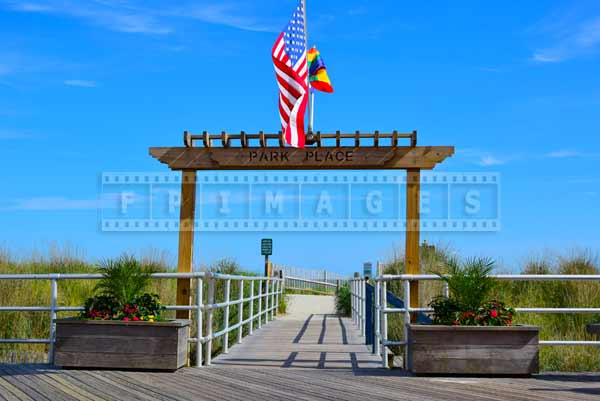 Atlantic city boardwalk beach photos with US and pride flags