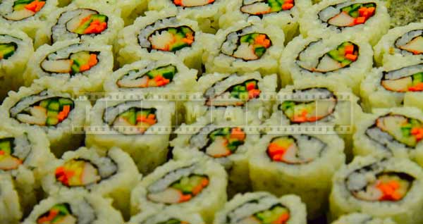 Rows of sushi, colorful food pictures