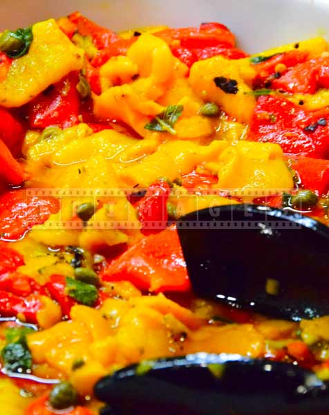 Colorful food pictures of bell peppers, Caesars buffet restaurant reviews