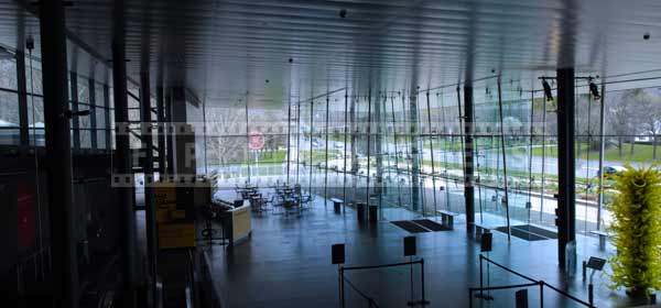 Museum of glass entry hall, architectural photography