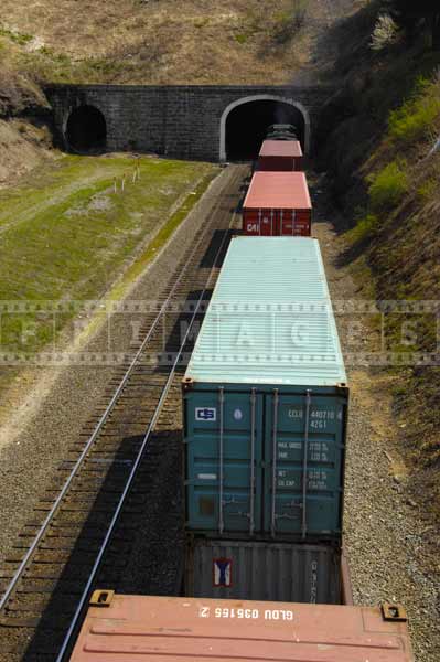 Norfolk Southern locomotives in Gallitzin with intermodal load