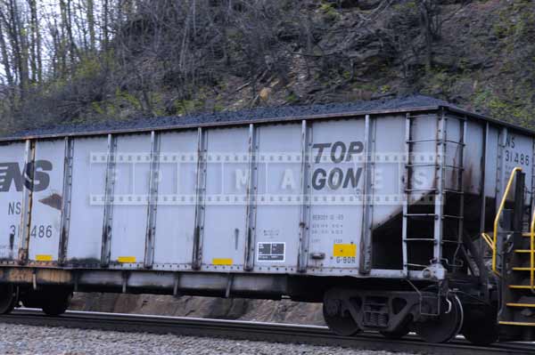 Train hopper car loaded with coal with open top, industrial images