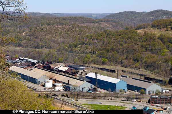 Industrial buildings, view from the inclined plane