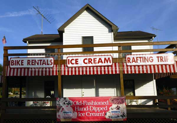 Vintage red and white ice-cream shop