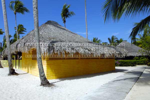 Beach pictures with thatched roof huts