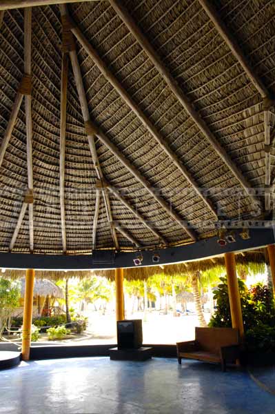 Interior structure of a thatched roof, architectural photography