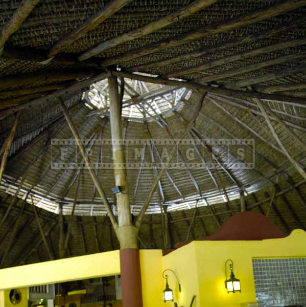 Large dome of thatched roof, architectural photography