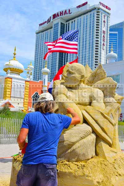 Sand sculpture, Atlantic City beach near Taj Mahal Hotel and Casino