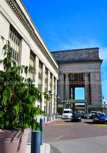 Street photo of a train station architecture