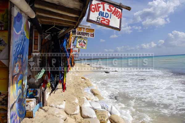 Ocean shore very close to the gift shops, Caribbean Island market