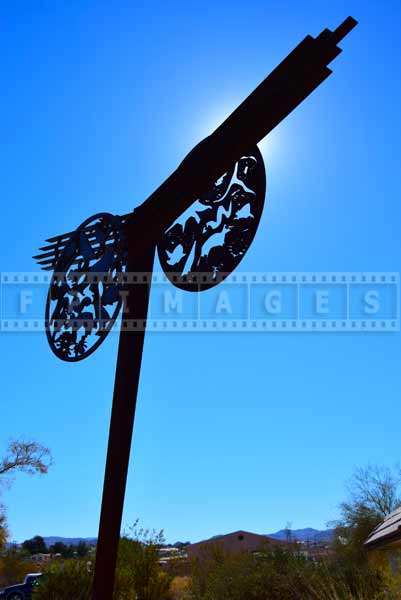 GeoKinetics steel sculpture at visitors center, symbolizes delicate balance in nature