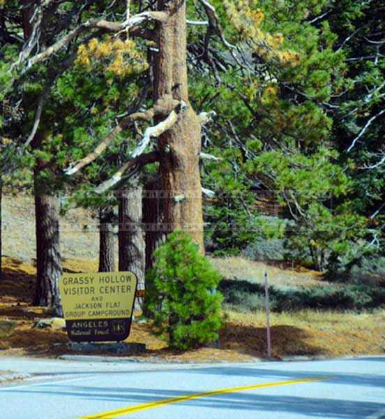 Angeles National Forest sign for Grassy Hollow Visitor Center