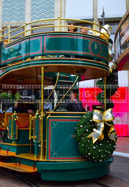 Holiday decorations on the trolley