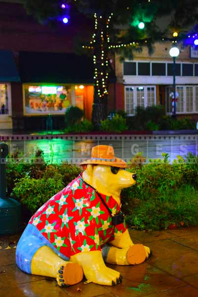 Polar bear street decoration at night, winter scene