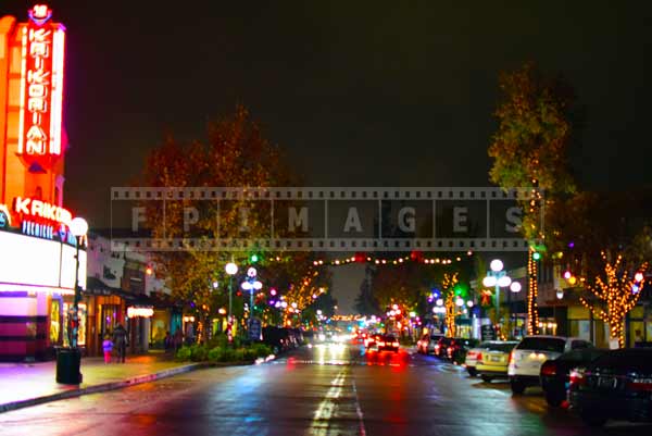 Monrovia cityscape at night, California, USA