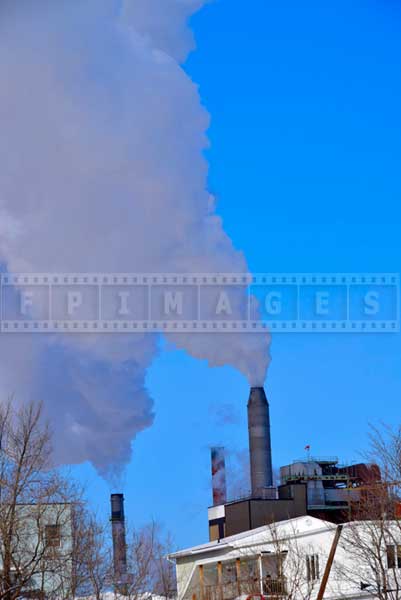 Pulp mill large smoke stacks