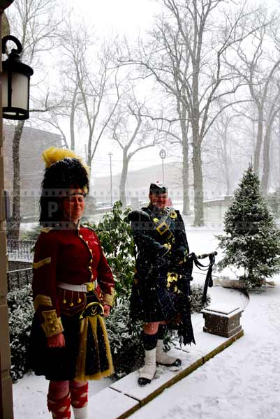 Guards covered in snow