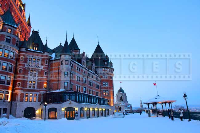 Chateau Frontenac and Governor's Promenade, Quebec city winter cityscape