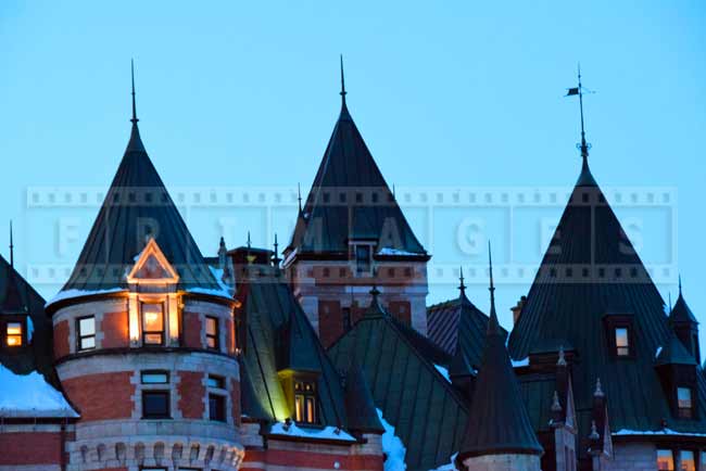 Chateau Frontenac copper roof line with towers and spires