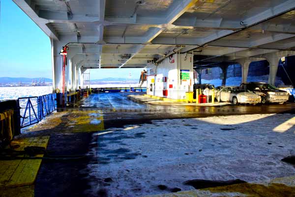 Open car deck of the ferry