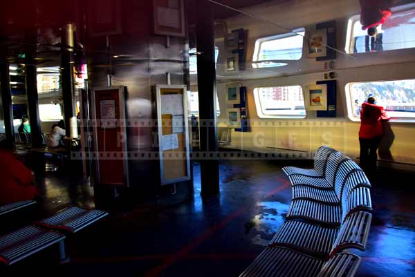 Warm interior space of Levi-Quebec city ferry