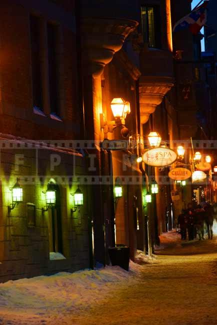 Old Quebec cityscape near Chateau Frontenac, winter night