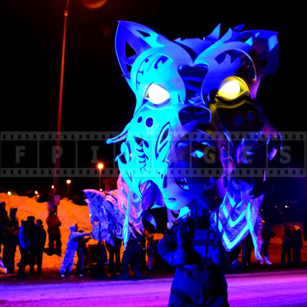 Stunning wolf mask staring at spectators 