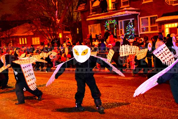 Owl dancers at Quebec city night parade