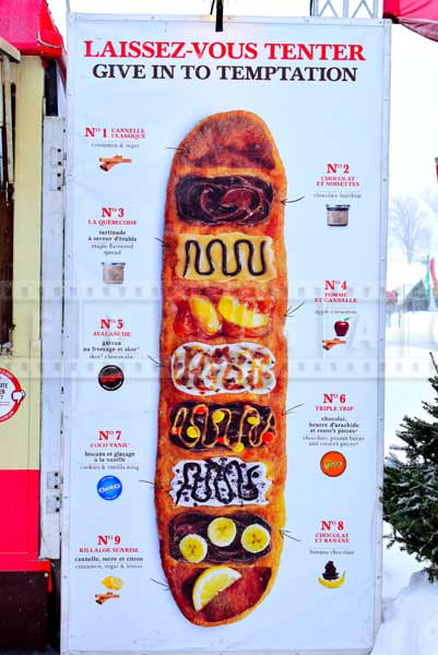 Beavertails menu with various toppings