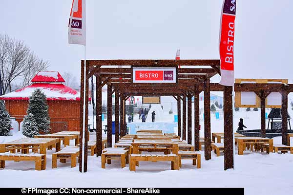 Quebec French bistro in winter time