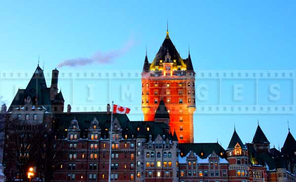 Chateau Frontenac grand hotel in Quebec City, view from citadel