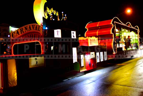 Winter carnival night parade - Burlesque and Magic show float