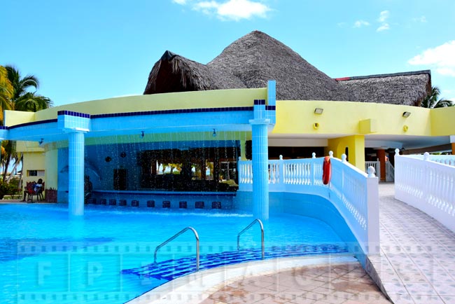 Palapa roof over the swim up bar