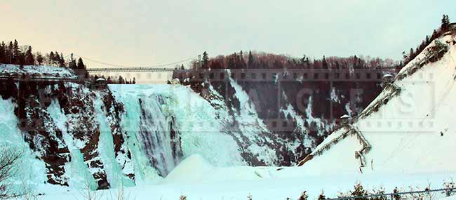 Chute Montmorency waterfall at sunset