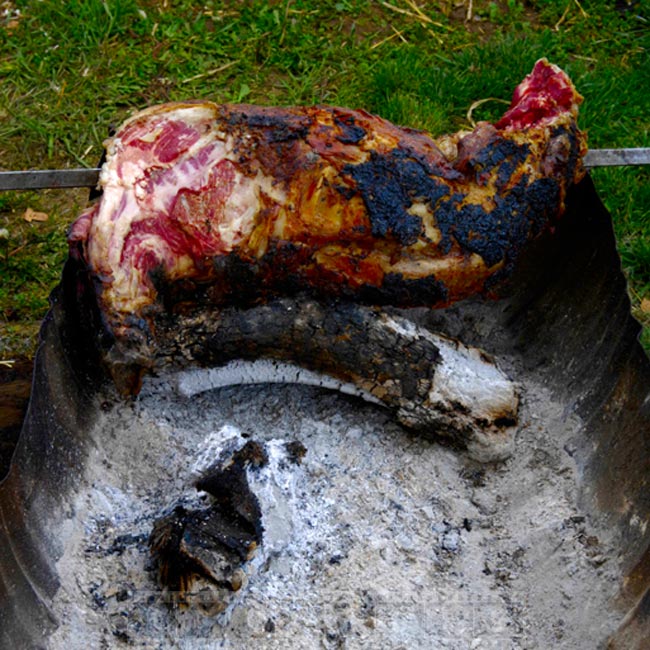 Chunk of meat, charcoal barbecue