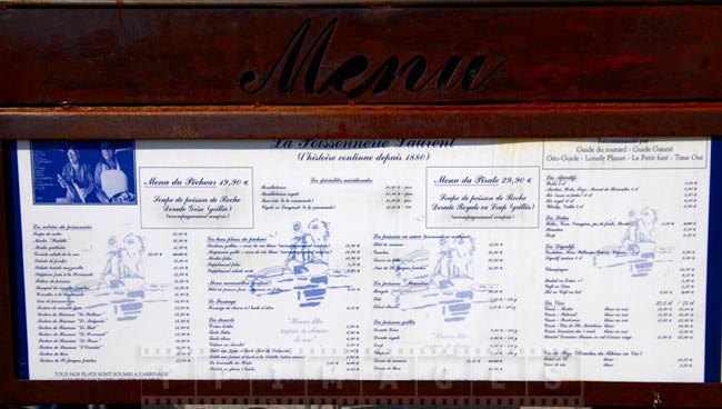 French seafood restaurant menu in Cassis