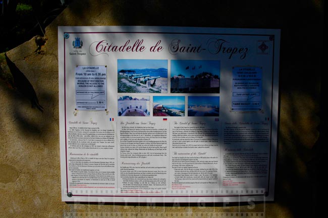 Citadel sign explaining attractions and historic sites