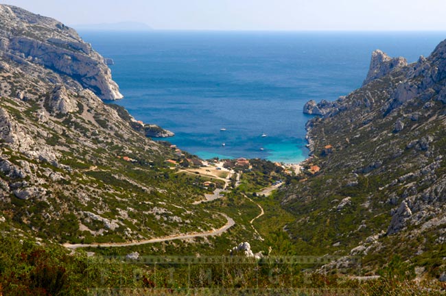 Mediterranean sea and mountains at Sormiou cove (calanque)