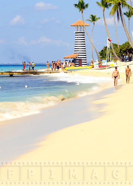 Lighthouse bar and golden sand at the beach