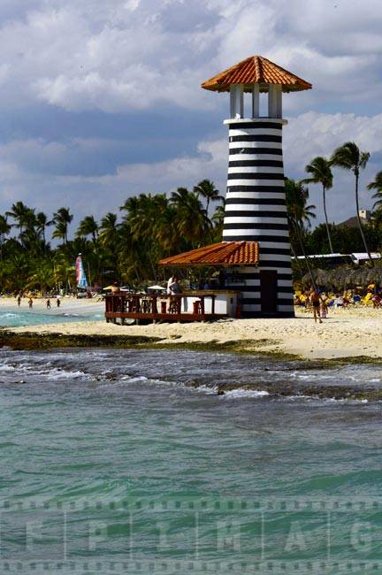 Beach bar shaped as lighthouse