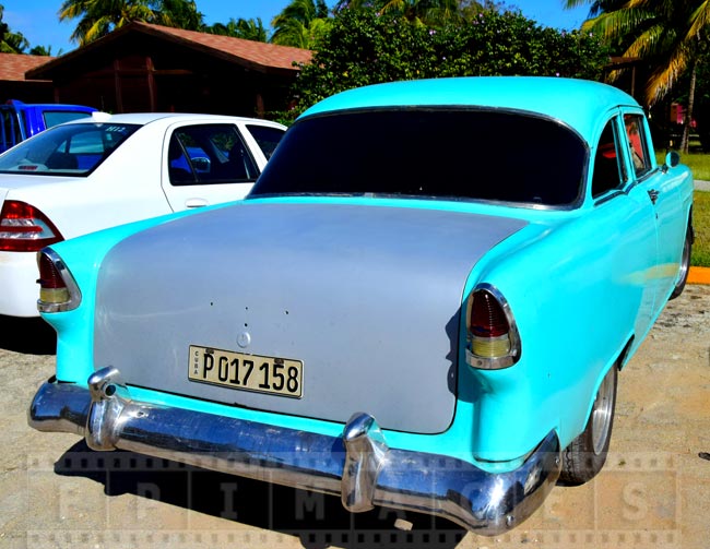 Rear view of an old car