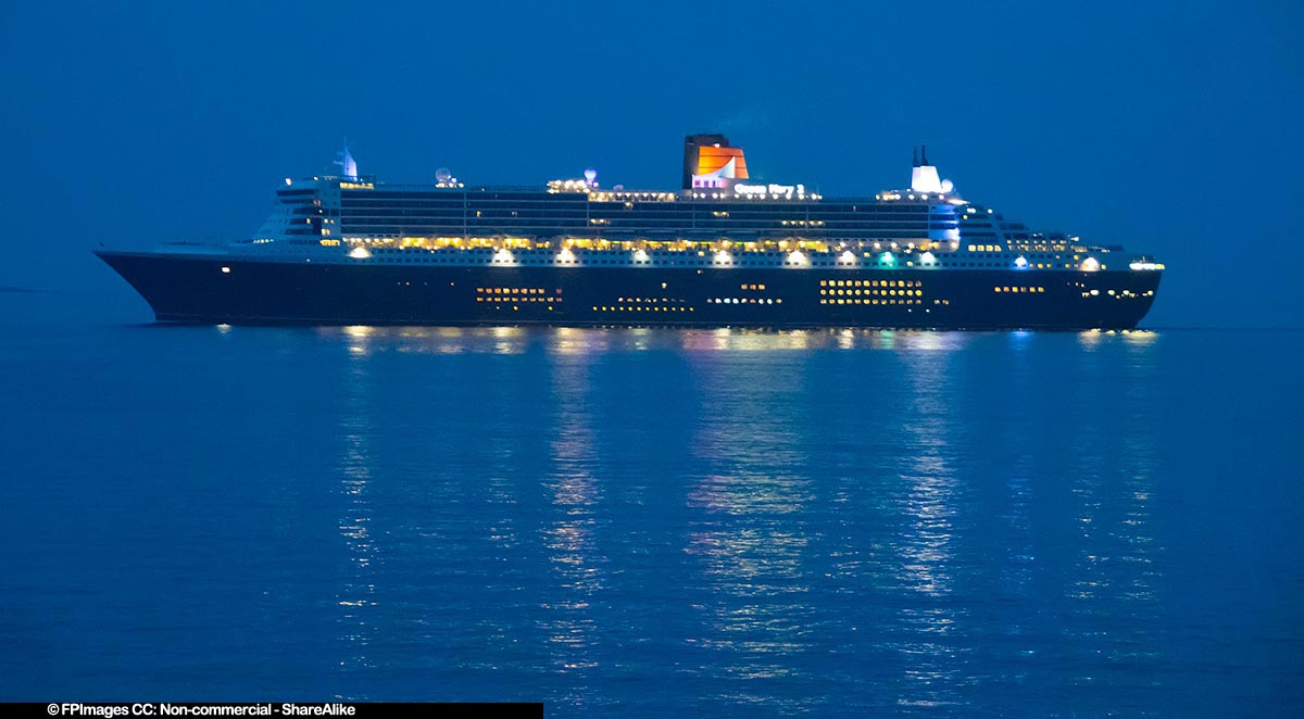 Queen Mary 2 cruise ship during morning twilight near Halifax, NS, Canada