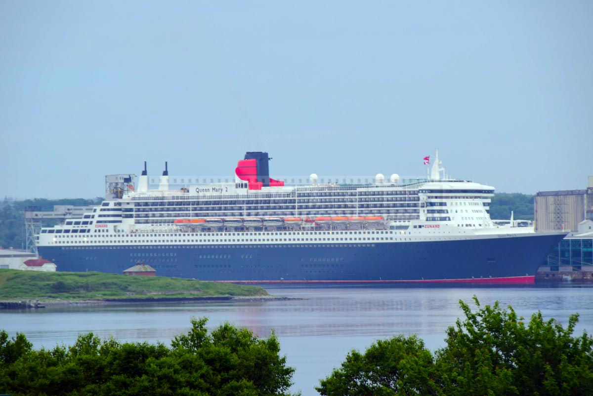 RMS Queen Mary 2 enters Halifax harbour on 175-th Cunard Line anniversary