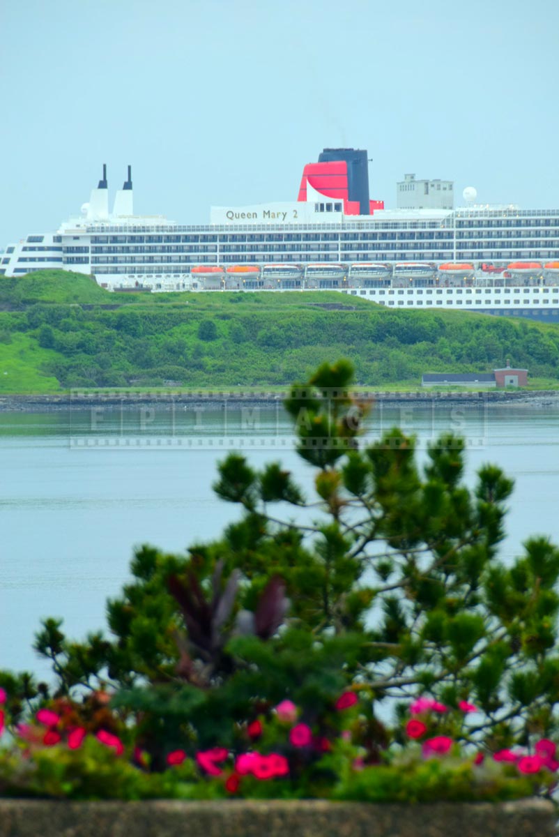 RMS Queen Mary 2 and George's Island, picturesque seascape