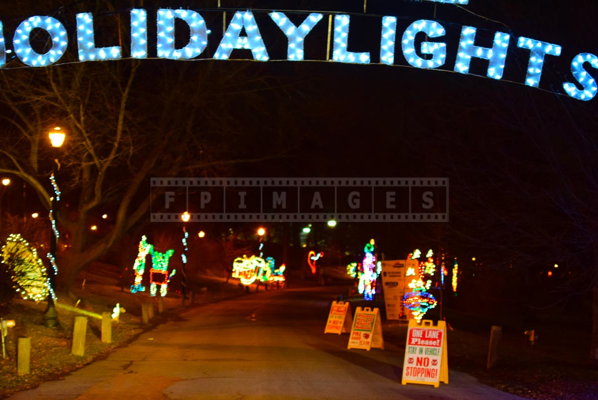 Entrance to holiday lights in the park drive through