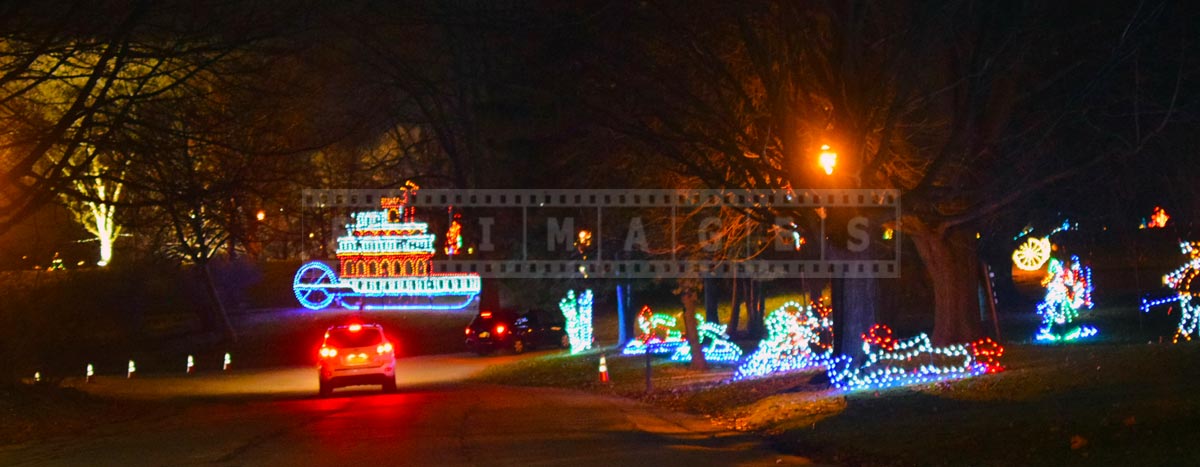 Night scene from the drive through the Christmas lights in the park