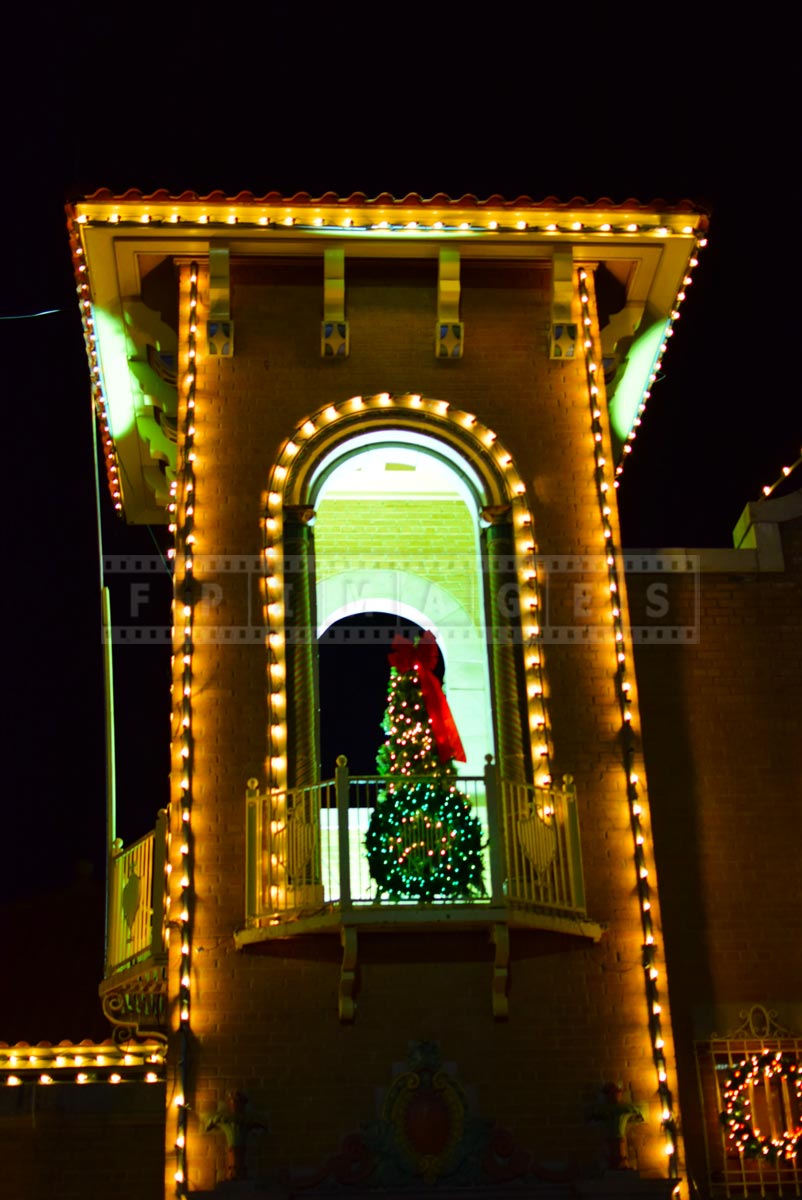 Lakehouse with Christmas lights