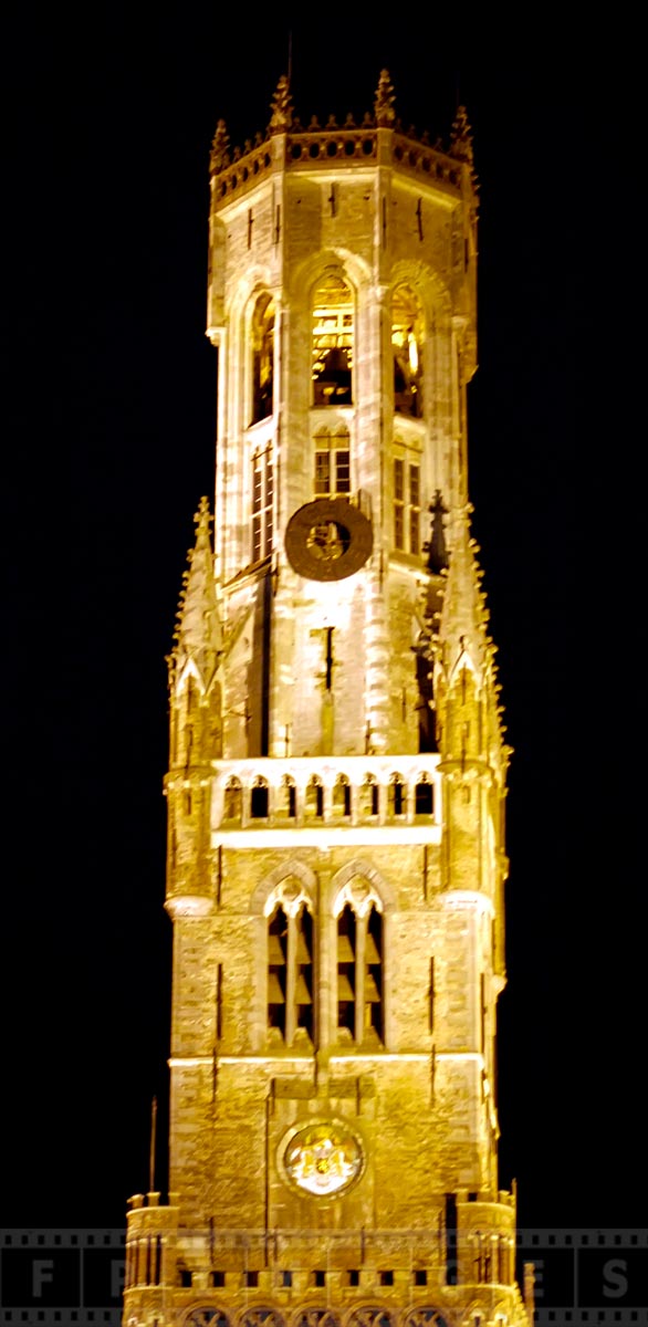 Bruges Belfry at night, example of well preserved medieval architecture