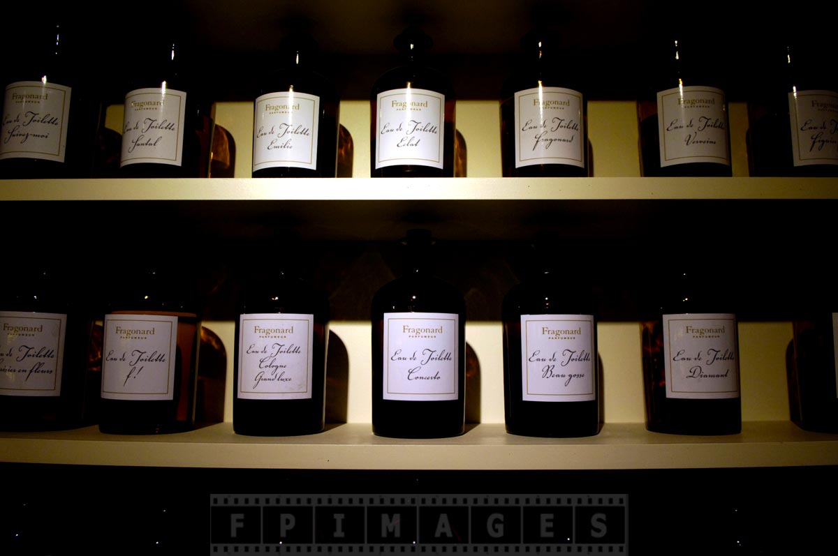 Essential oils bottles at perfume lab